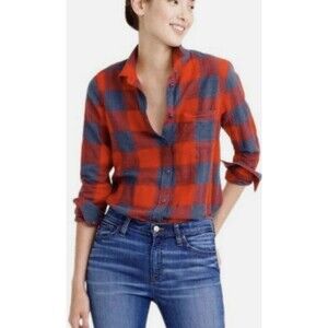 J.Crew Boy Fit Flannel Shirt Sz 4 Fiery Sunset Red Blue Buffalo Check Plaid Gorp